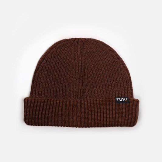 Bonnet marin en maille marron avec patch tissé taiyo