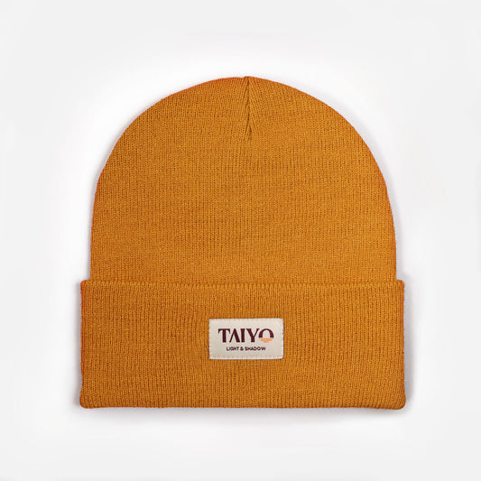 Bonnet revers moutarde avec patch beige taiyo