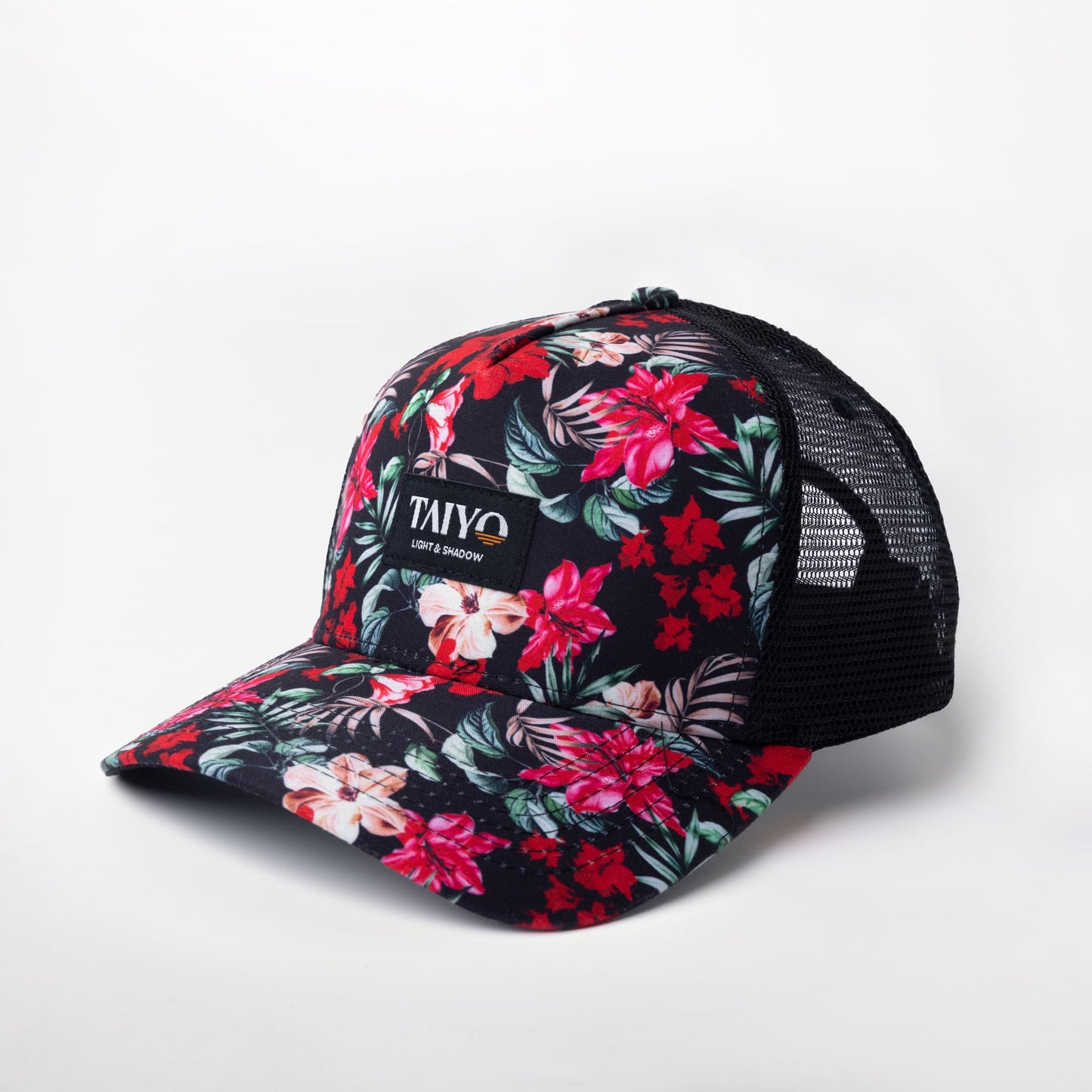 casquette trucker fleurs rouge et noir