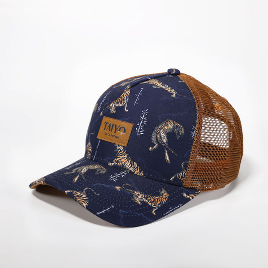 casquette trucker tigre bleu et marron