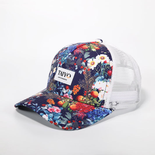 casquette trucker fleurs bleu